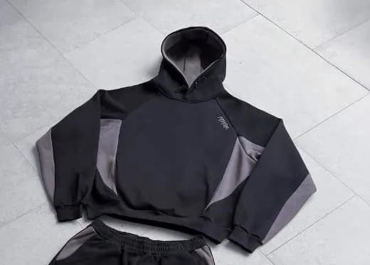 Rhude Cropped Hoodie Black/Grey Panel