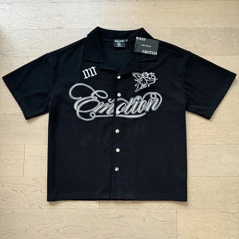 Mixed Emotion Short-Sleeve Button-Up Shirt Emotion Logo