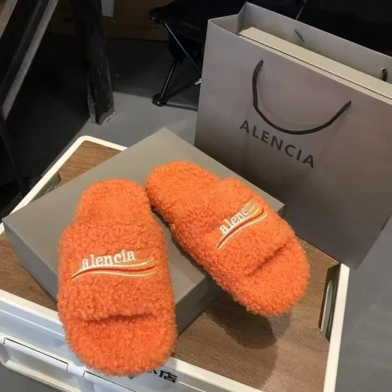 Balenciaga Furry Slide Leopard Print — 橙色