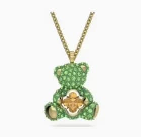 Swarovski Swan Pendant Crystal-Encrusted — Smart green sitting bear necklace