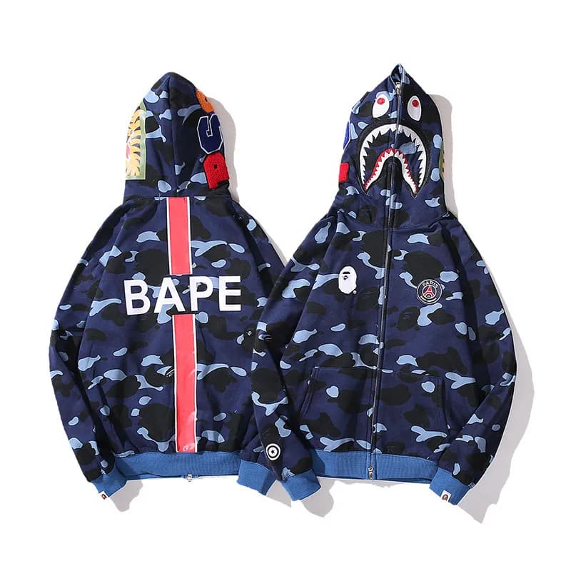 BAPE Shark Hoodie Camouflage Print — 513 blue