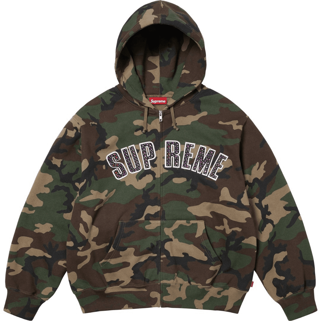 Supreme Zip-Up Hoodie Camo with Embellished Logo