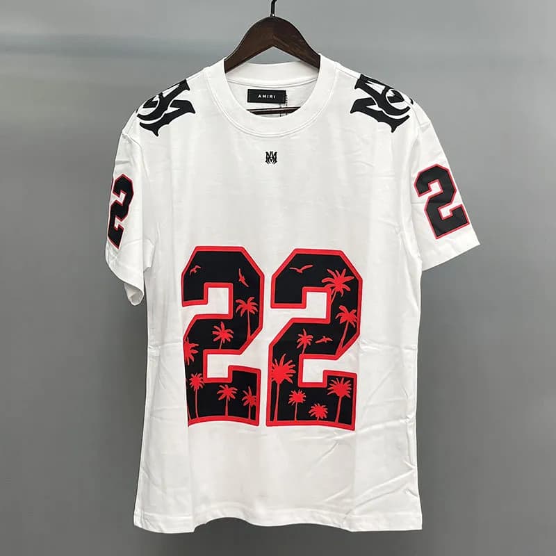 Amiri Graphic Tee Sequined Logo — white red letters