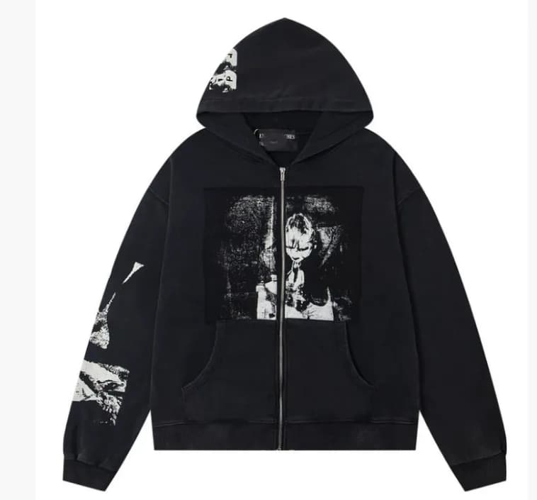 Gallery Dept. Zip-Up Hoodie Distressed Graphic Print