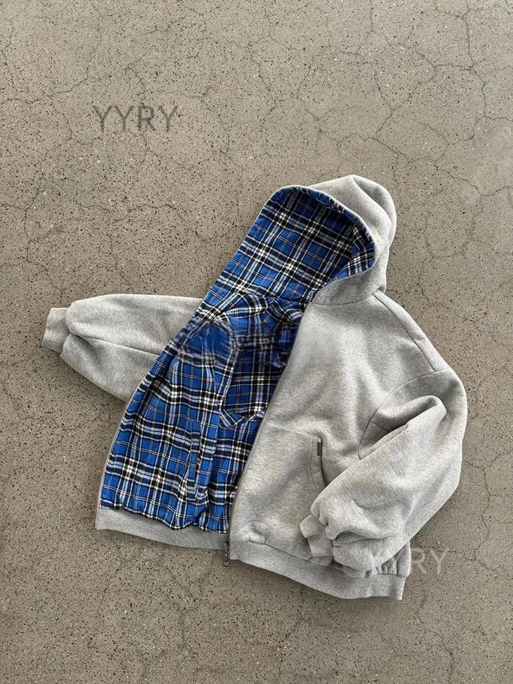 Stone Island Zip-Up Hooded Jacket Reversible Plaid Lining