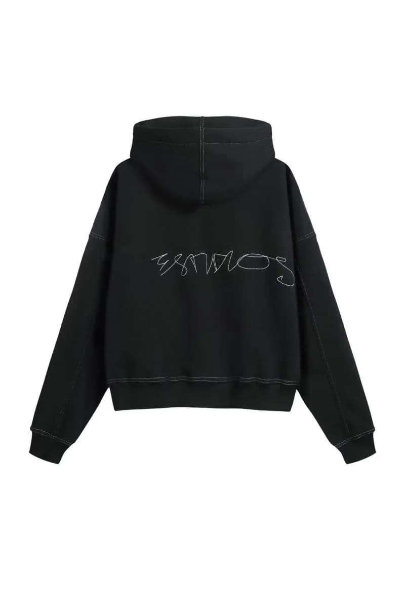 Cropped Zip-Up Jacket Leather Collar — 黑色（AC3053）