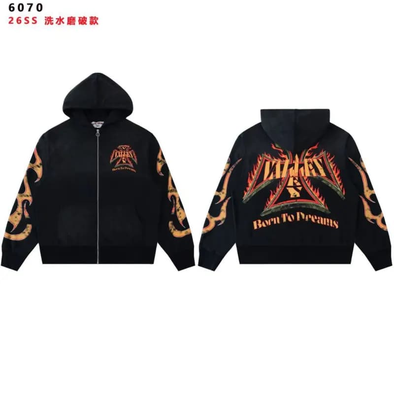 Gallery Dept. Zip-Up Hoodie Skull Print Washed — 6070黑色