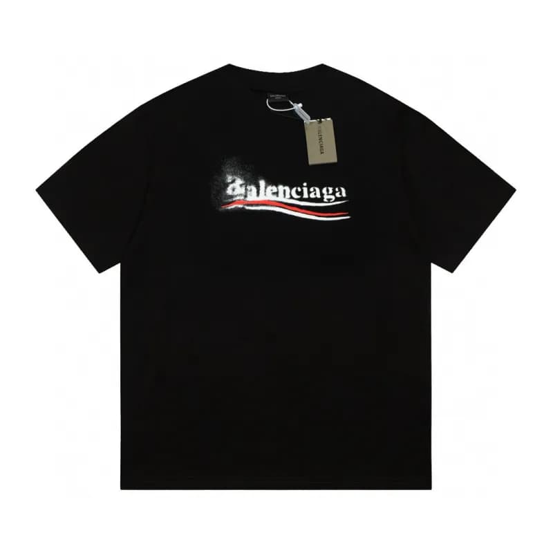 Balenciaga Logo Print T-Shirt Distressed White Logo — 黑色F155