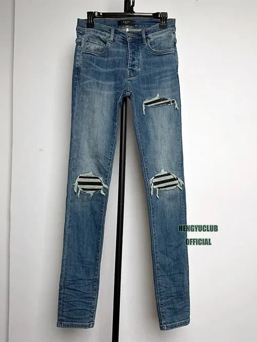 Slim Fit Jeans Distressed with Striped Patch
