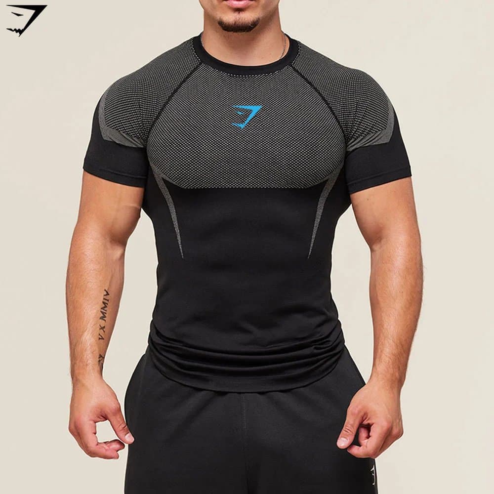 Lululemon Compression Tee Mesh Panel — 灰网--蓝Logo