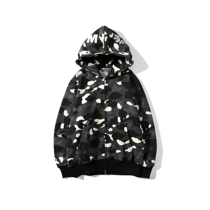 BAPE Shark Hooded Zip-Up Camo Shark — 8363黑色