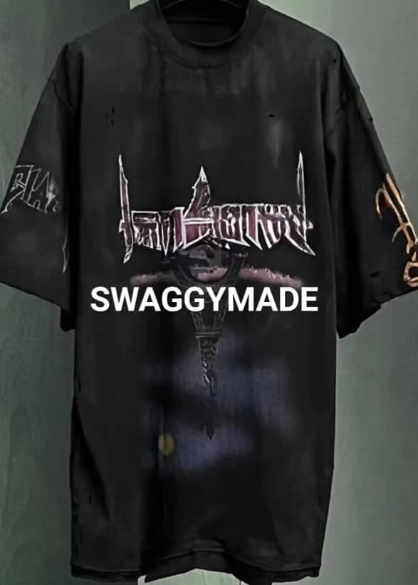 Graphic Tee Distressed Metal Band Print