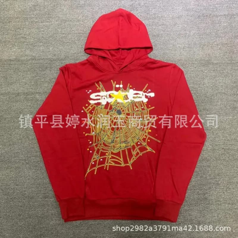 Sp5der Spider Web Hoodie Black with Red Spiderweb Print — 43