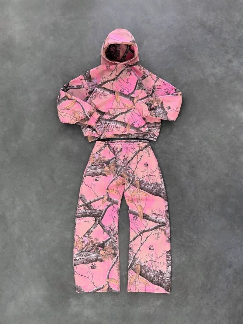 Fear of God Essentials Hoodie and Joggers Set Pink Camo