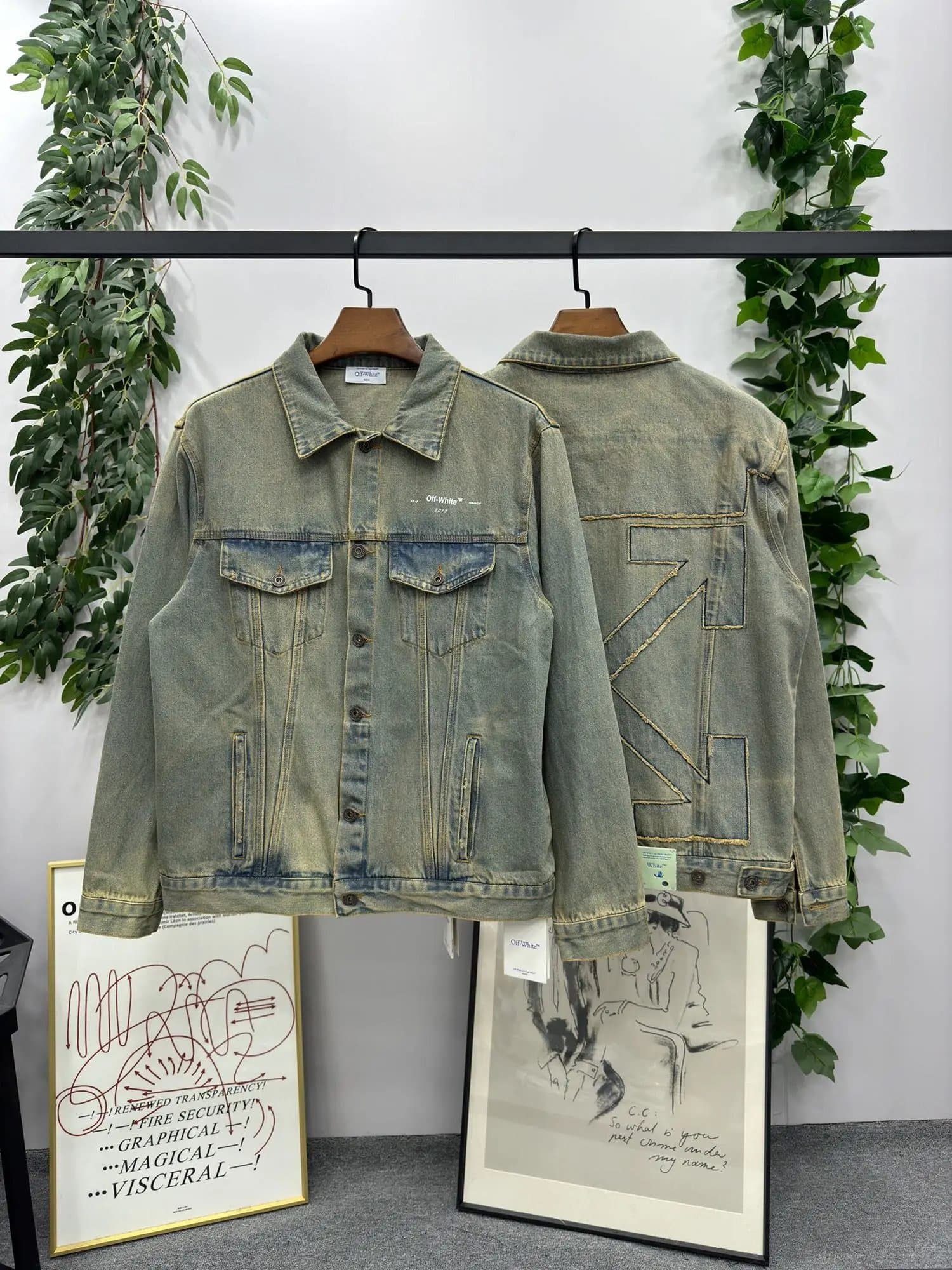 Off-White Denim Jacket Arrow Logo Distressed