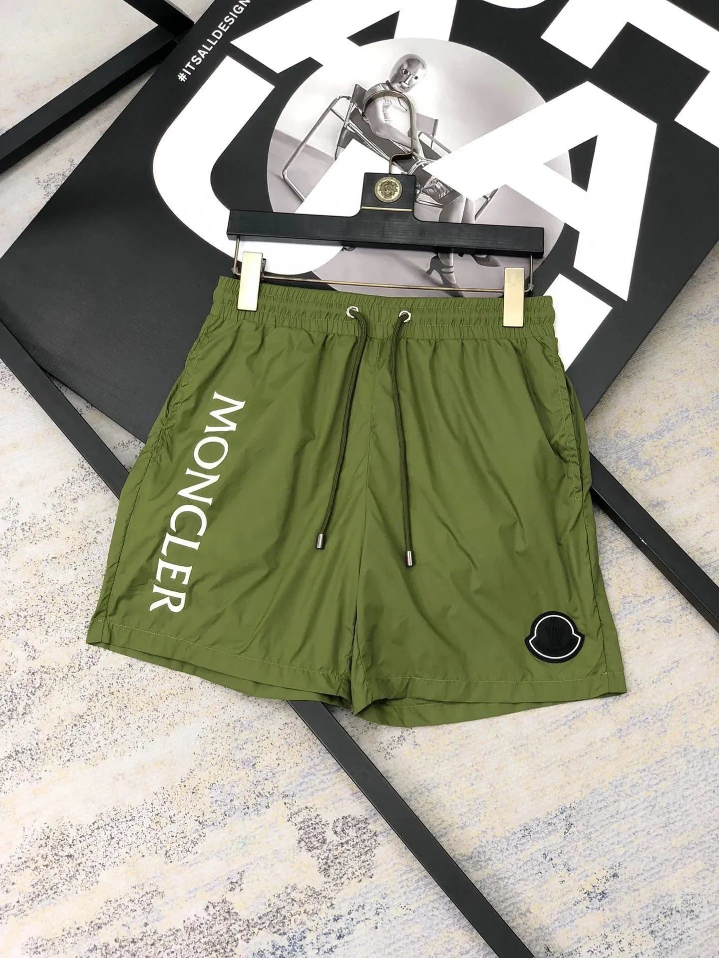 Moncler Logo-Print Shorts Vertical Logo — 1015018TLB