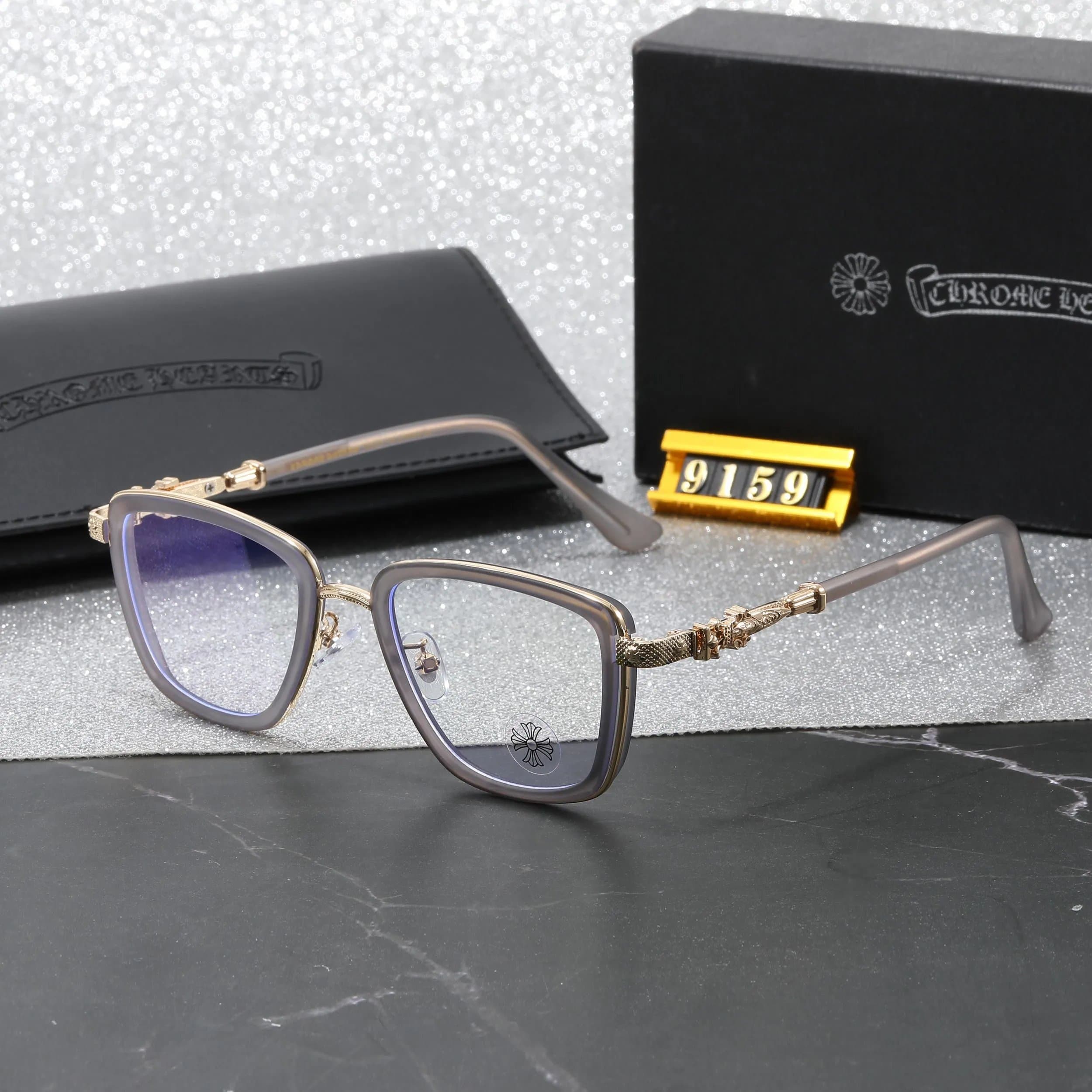 Chrome Hearts Square Frame Glasses Gunmetal with Gold Accents