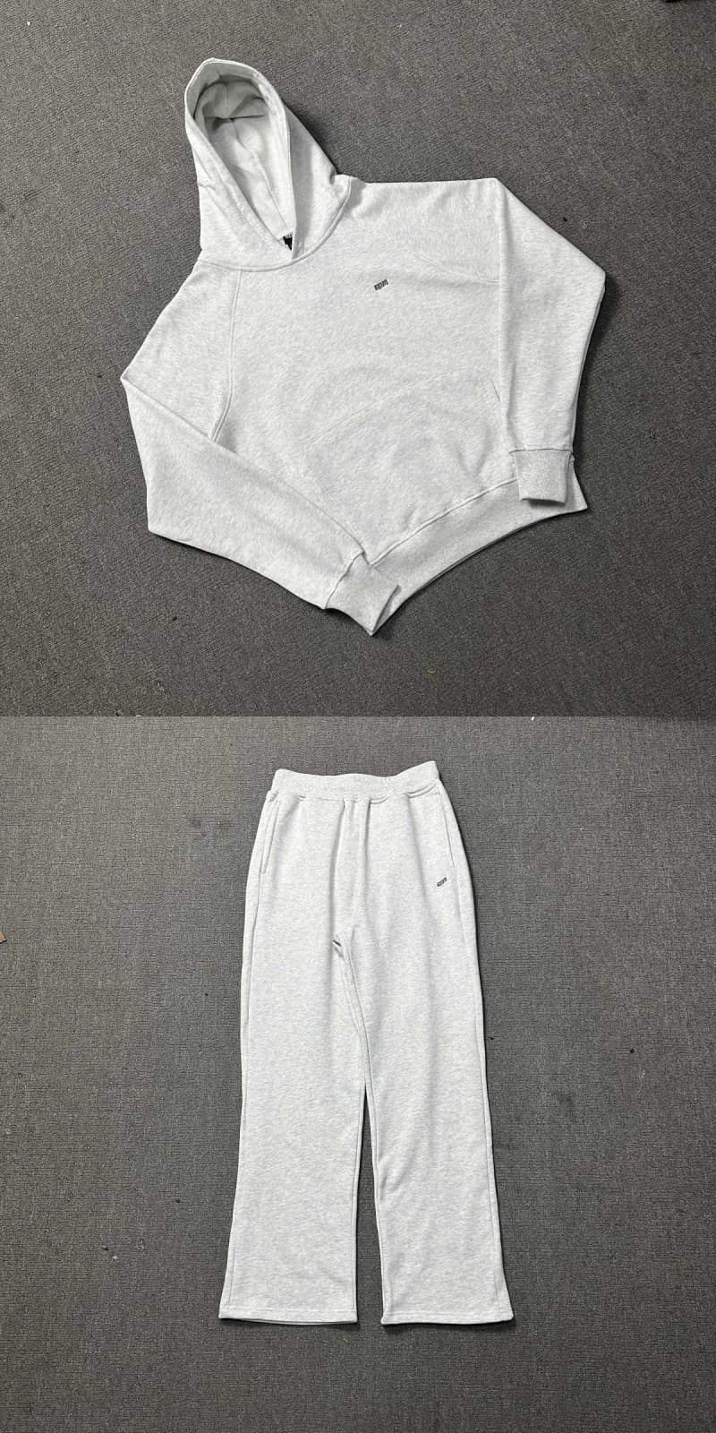 Corteiz Cropped Hoodie & Wide-leg Joggers Set White Script Logo — Gray suit
