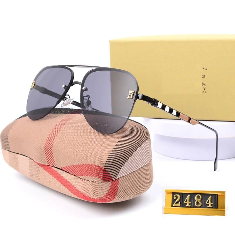 Burberry Aviator Sunglasses Checkered Temple — 黑框黑片