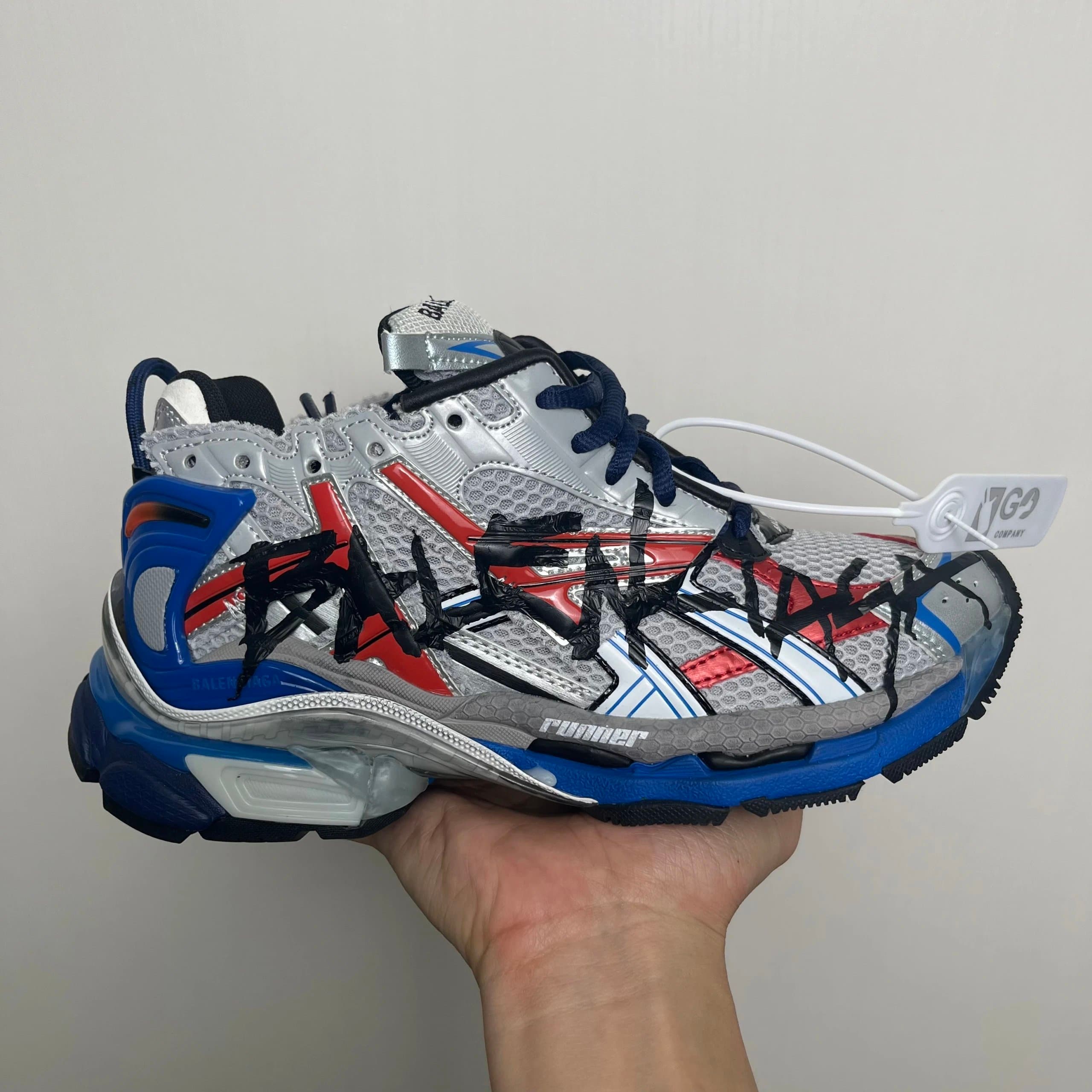 Balenciaga × Off-White Speed Trainer Silver Blue Red