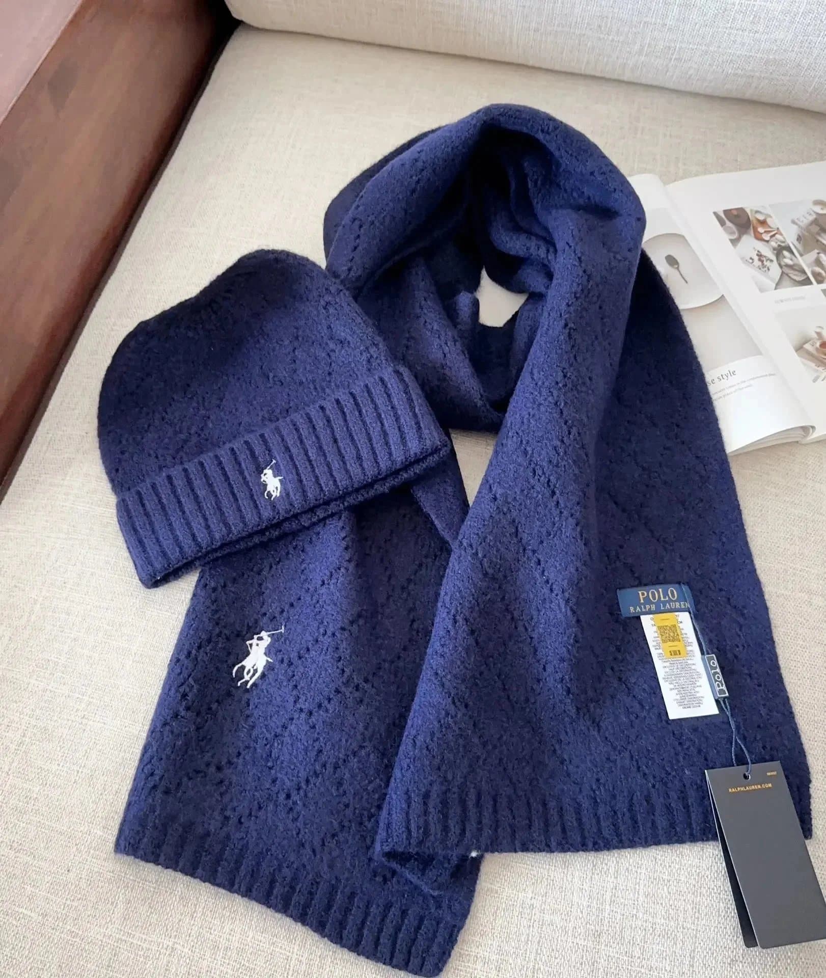 Polo Ralph Lauren Knit Scarf and Beanie Set Polo Pony Embroidery