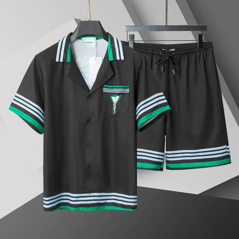 Casablanca Camp Shirt & Shorts Set Tennis Club Stripe