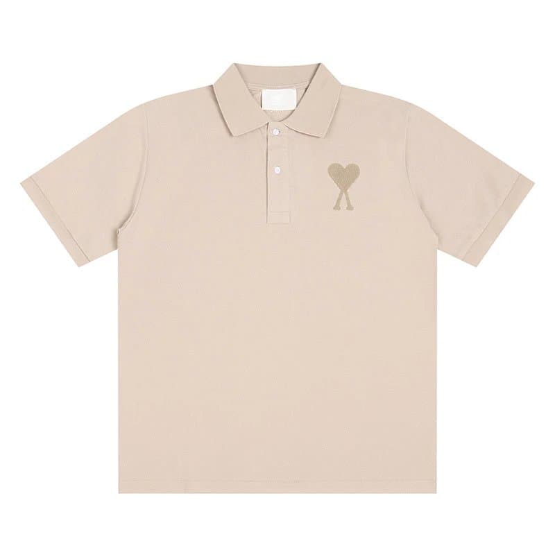 AMI Paris Polo Shirt Heart Logo — 卡其-119#