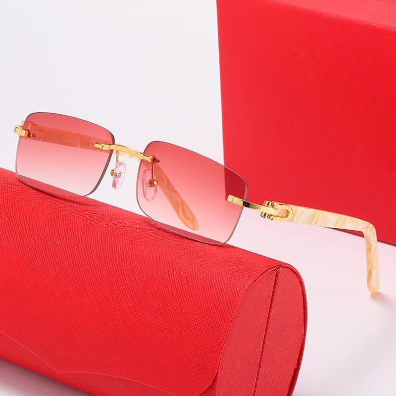 Cartier Sunglasses Rimless Square — 带LOGO带盒子 · C2 金架 漸进红片