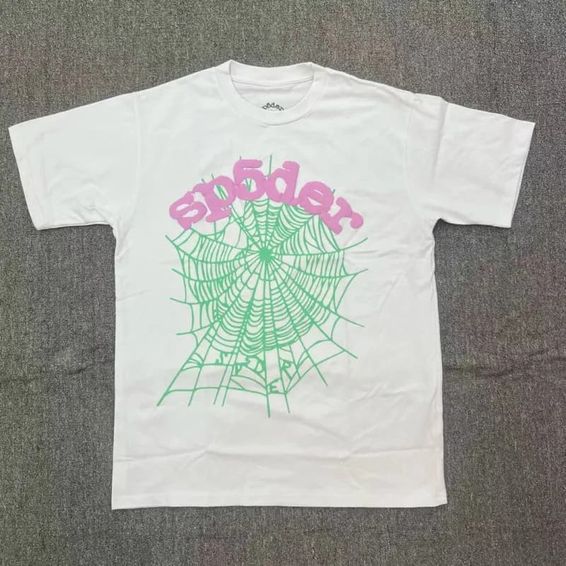 Sp5der Spider Web Graphic Tee Pink & Green Spider Logo