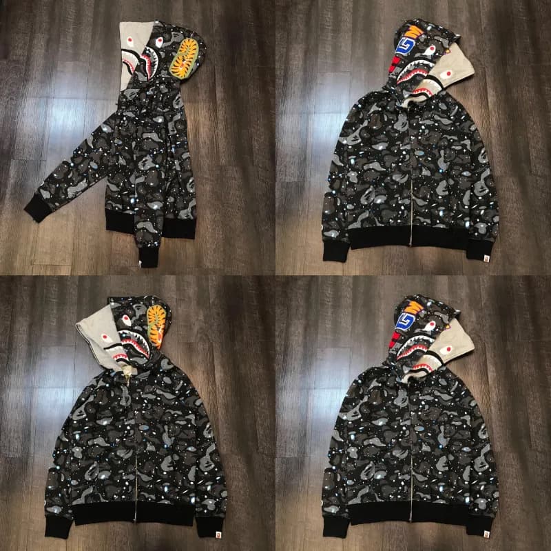 BAPE Shark Hooded Zip-Up Orange Camo — XX051双帽黑色