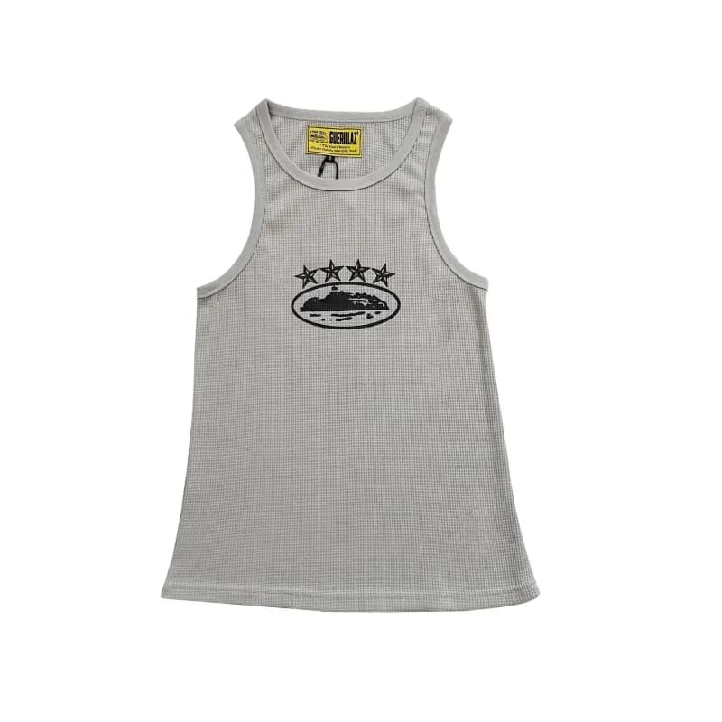 Corteiz Ribbed Tank Top White Trim — 5098灰色