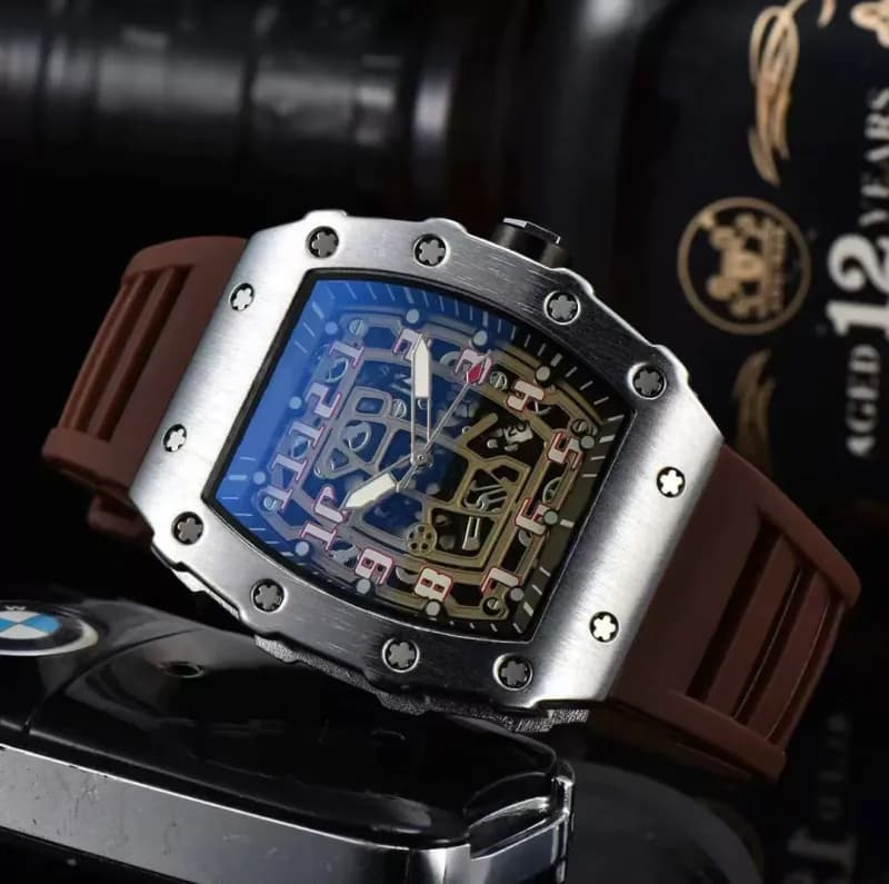 Richard Mille Square Skeleton Watch Blue Dial with Exposed Movement — 银色-咖啡