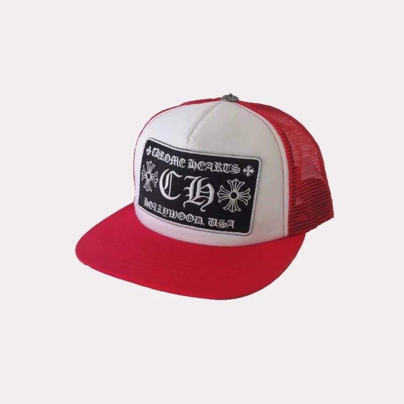 Chrome Hearts Trucker Cap CH Logo Patch — 平红白