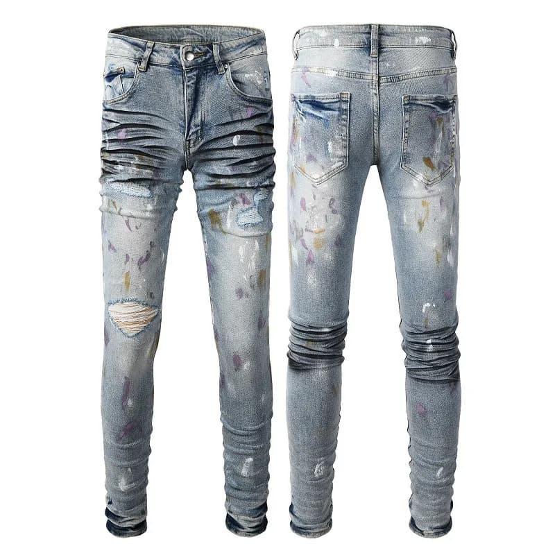 Distressed Slim Fit Jeans Paint-Splatter Ripped