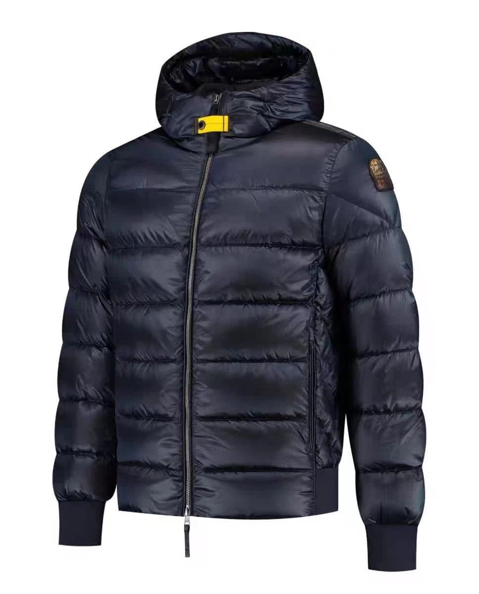 Stone Island Hooded Puffer Jacket Navy with Yellow Zip Pull