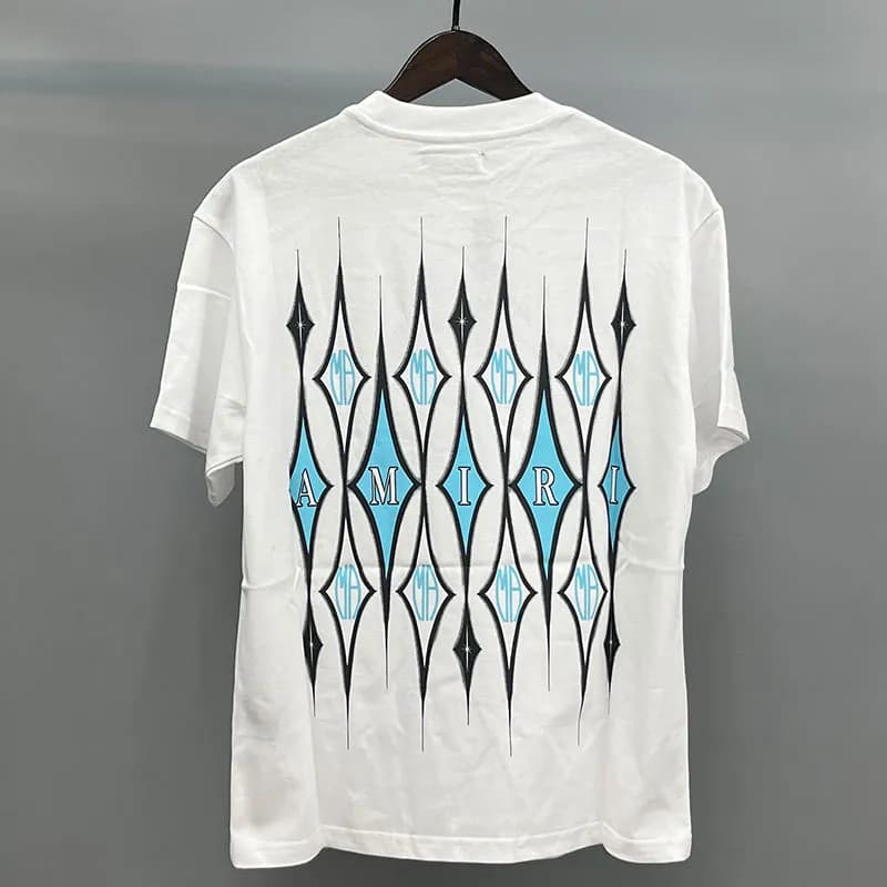 Amiri Graphic Tee Sequined Logo — White blue pattern