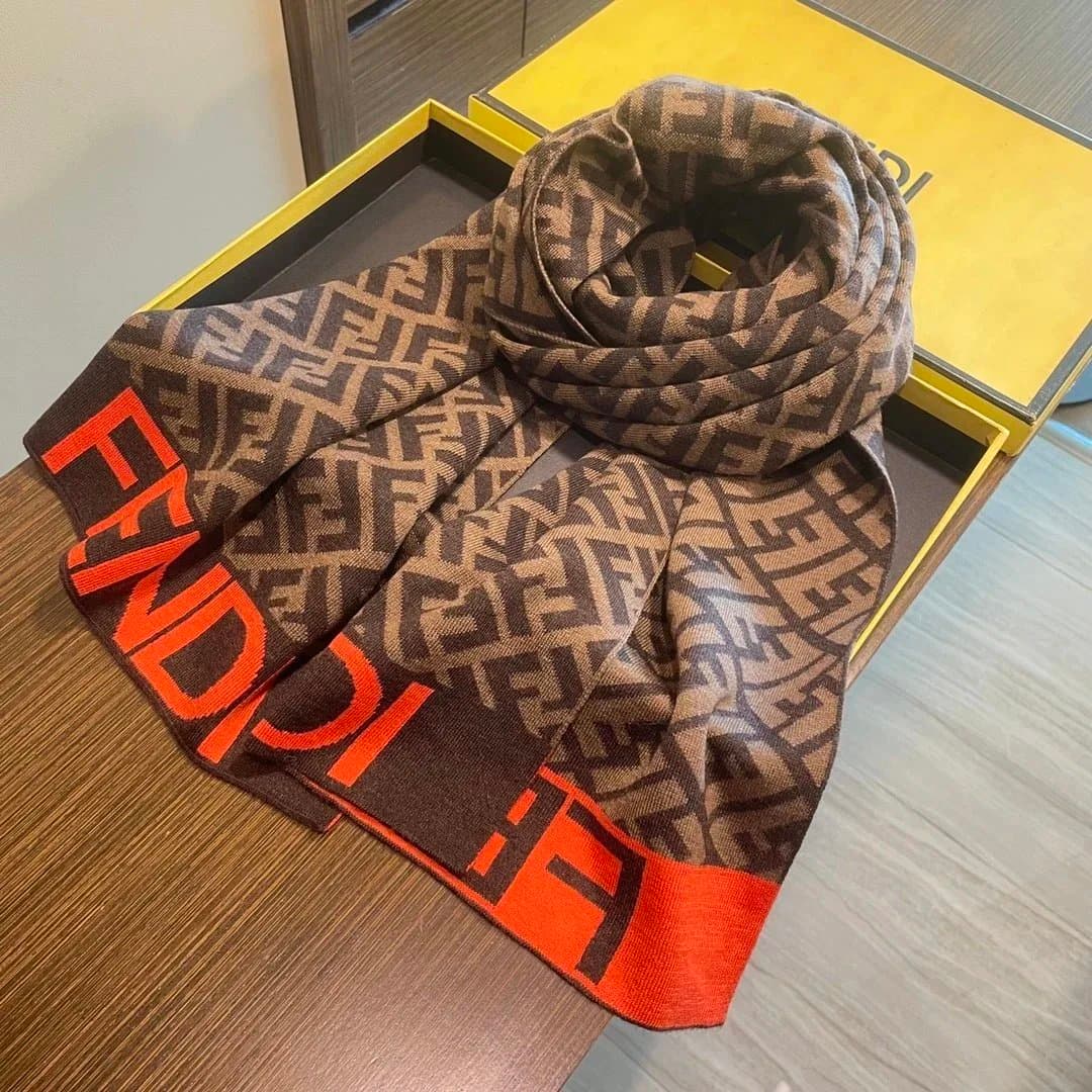 Fendi FF Logo Scarf Brown Beige Orange