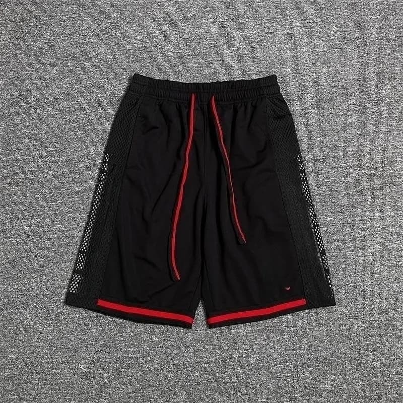 Mesh Panel Shorts Black with Red Trim