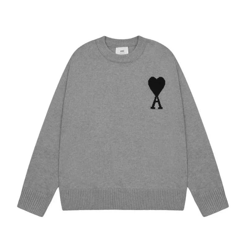 AMI Paris Knit Sweater Heart Logo — 灰色
