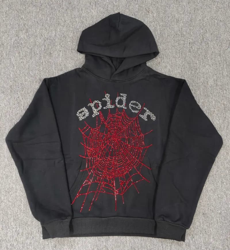 Sp5der Hoodie Spider Web Rhinestone