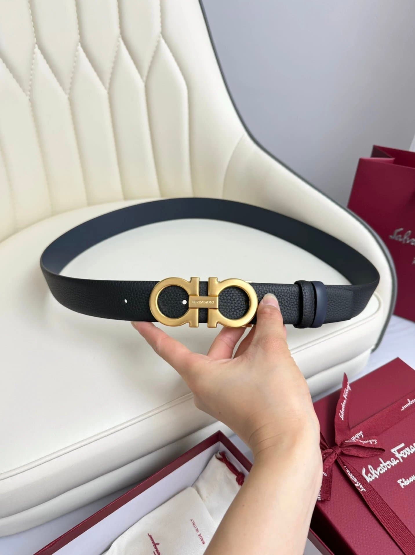 Ferragamo Gancini Belt Gold Buckle