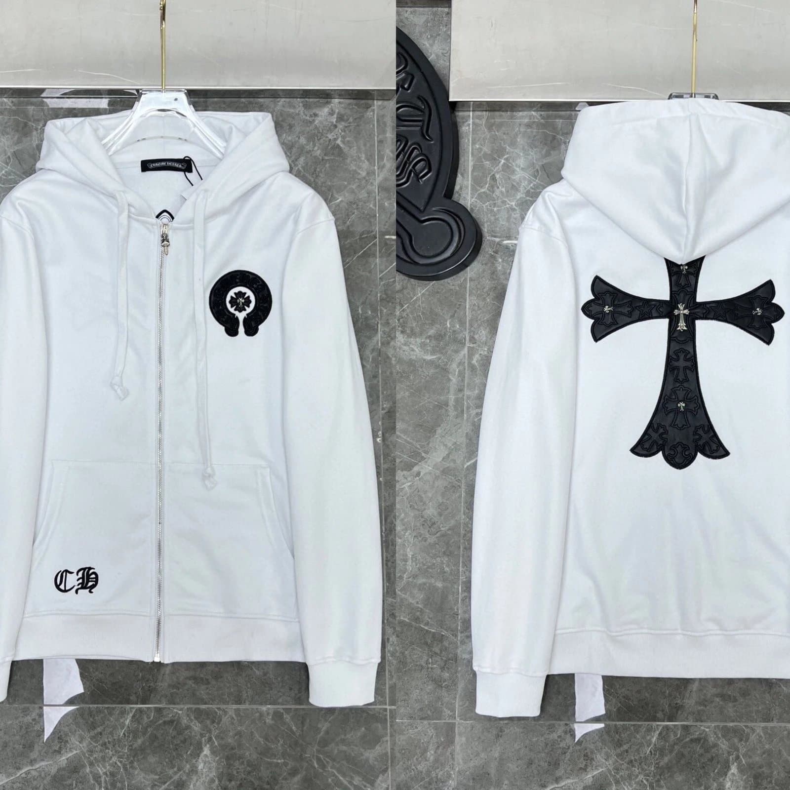 Chrome Hearts Zip-Up Hoodie Cross Embroidery