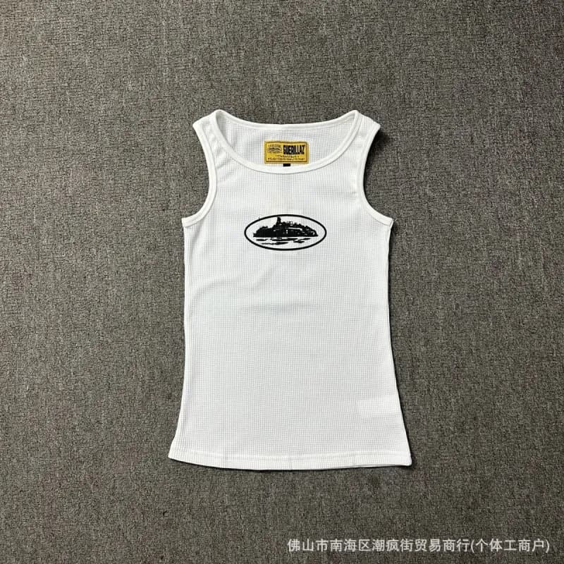 Corteiz Ribbed Tank Top White Trim — 738# 男款背心白色