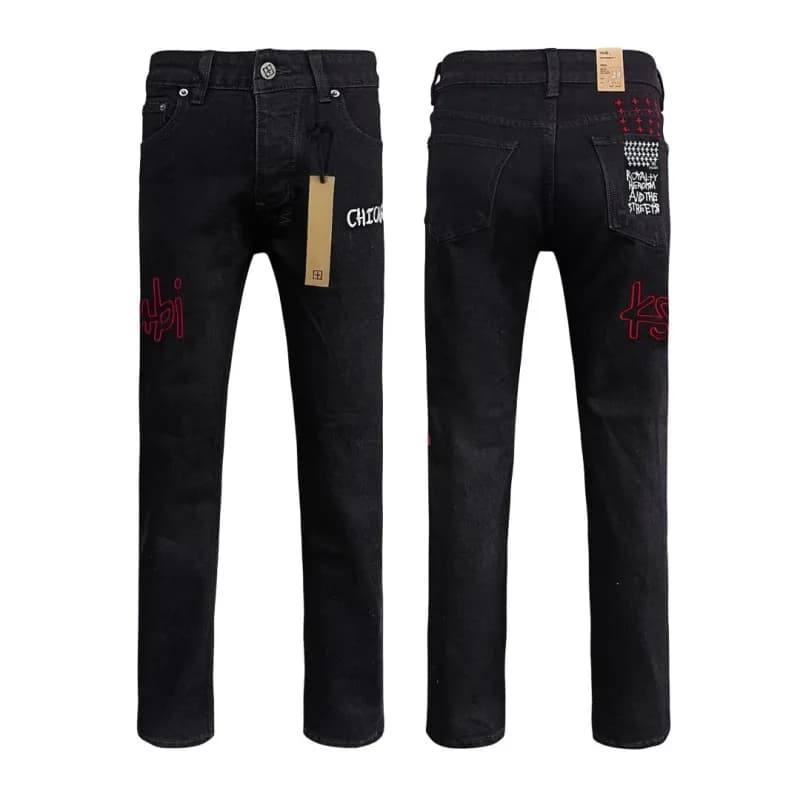 Distressed Jeans Paint-Splatter & Roman Numeral Print — WM37