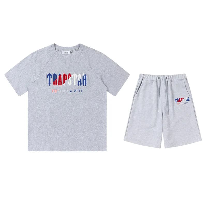 Trapstar Logo Tee & Shorts Set Arch Logo — P603灰色套装