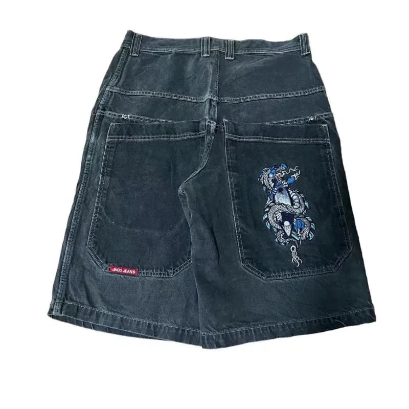 Embroidered Denim Shorts Dragon Embroidery