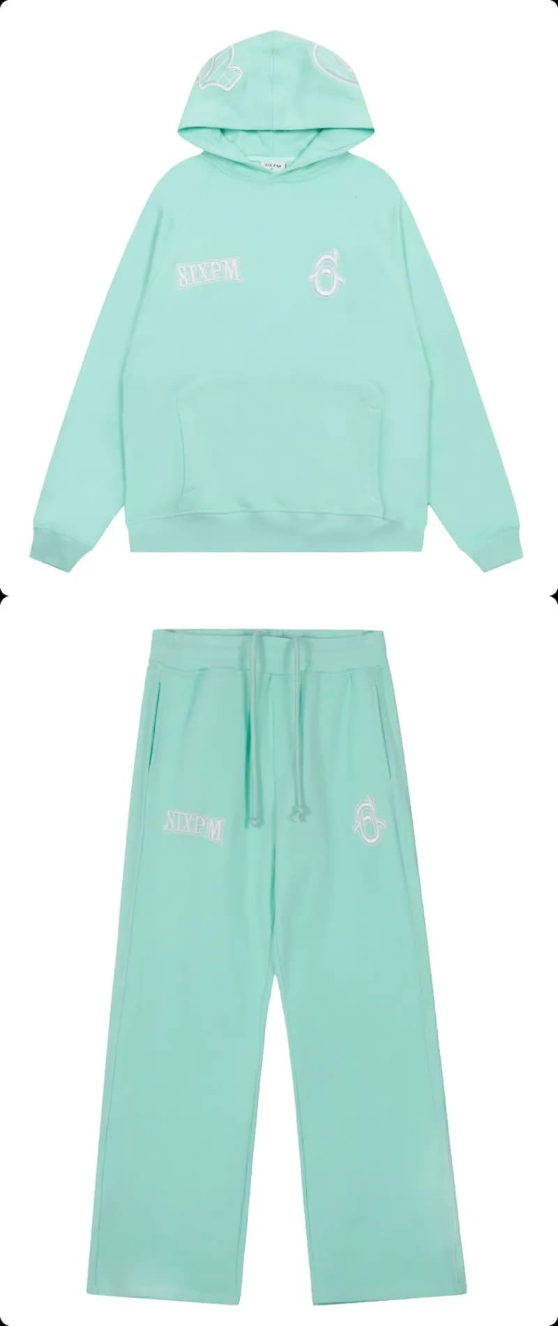 Hoodie and Joggers Set Heather Grey with Black Zip and Pocket Trim — Green suit