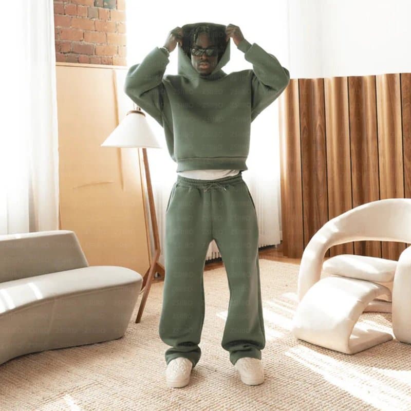 Fear of God Essentials Croptop Hoodie Olive — 绿色套装