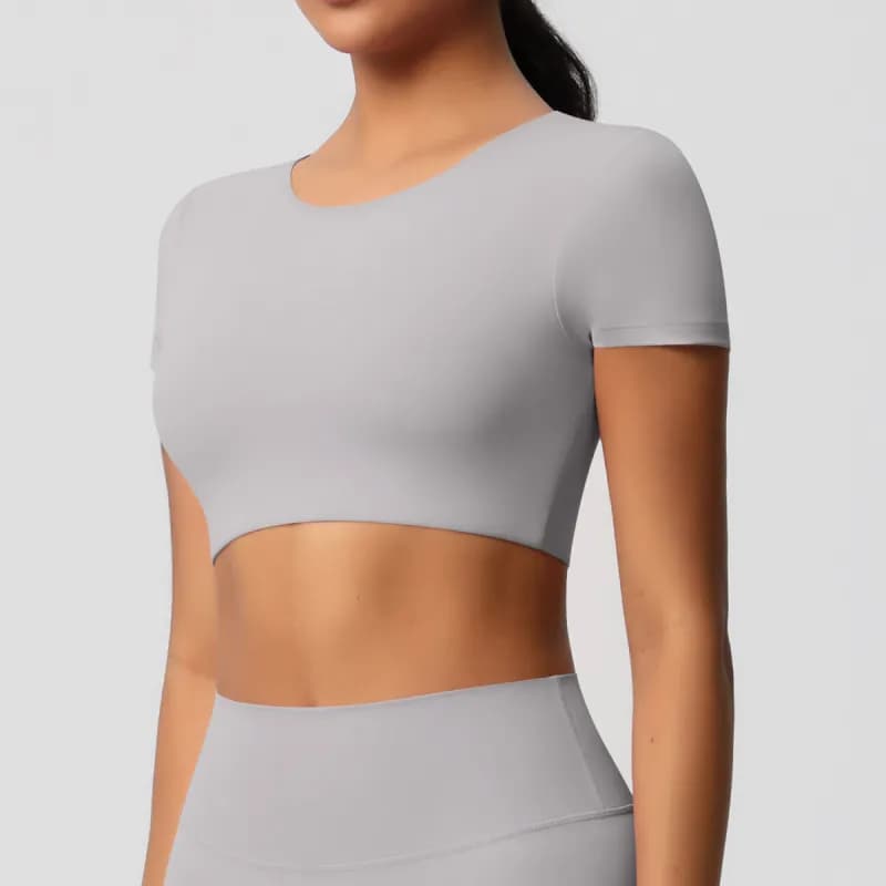 SKIMS Long Sleeve Crop Top Seamless — 7105 short sleeves-frost gray