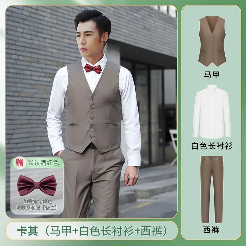 Polo Ralph Lauren Three-Piece Suit Black — 卡其色（马甲+西裤+衬衫）赠领结